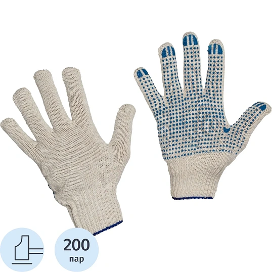 Перчатки защитные трикотажные ПВХ Точка 6 нитей 7 класс 62 г (200 пар/уп)