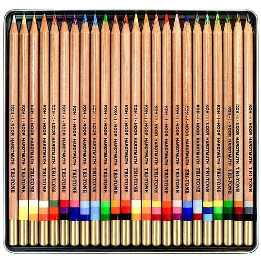 Карандаши цветные многоцветные TRI-TONE 3444, 24шт, металл.коробка