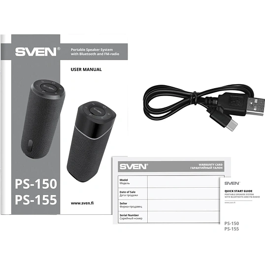 Акустическая система SVEN PS-150,чер,2.0,2x5Вт(RMS),TWS,BT,FM,USB,встр акк