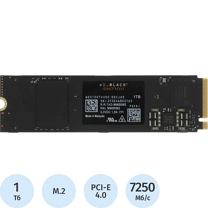 SSD накопитель WD Black SN7100 1ТБ, M.2, PCIe4x4, NVMe, M.2 (wds100t4x0e)