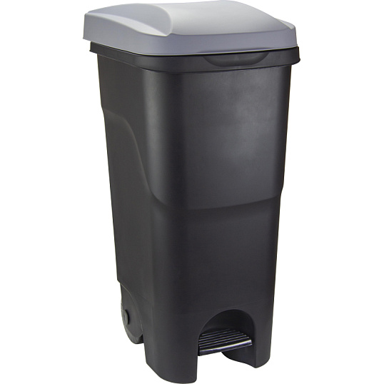 Контейнер-бак мусорный IDEA 85л с педалью на колесах серая крышка