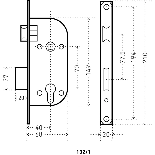 Замок врезной УЗК_Аллюр 132/1 GP сталь латунь(с руч,д/дерев.двери/5кл)