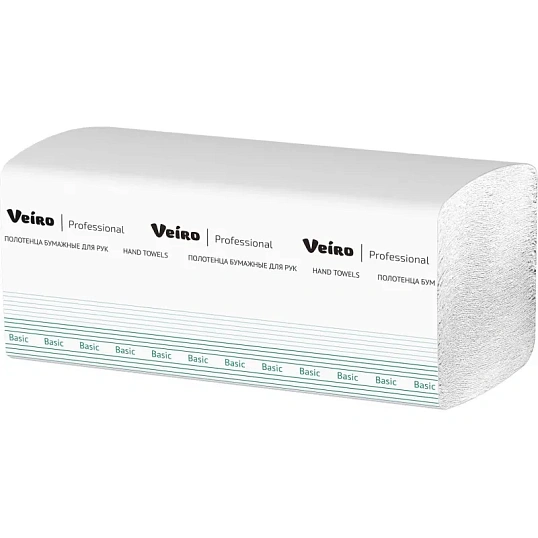 Полотенца бумажные д/дисп Veiro Prof Basic 1сл 250лx20пач/кор V-слож KV104