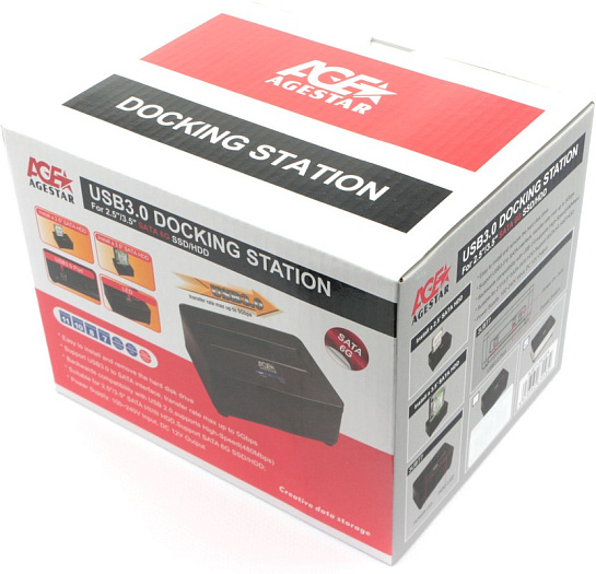 Док-станция AgeStar 3UBT7 (BLACK) 2,5/3,5SATAIII USB 3.0, пластик, черная