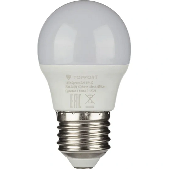 Лампа светодиодная Topfort E27 7W 4000K шар