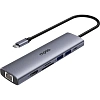 Разветвитель USB RAPOO 7в1 USB-C - PD+HDMI+USB+SD,TF+RJ45(13242)XD71-SGRY