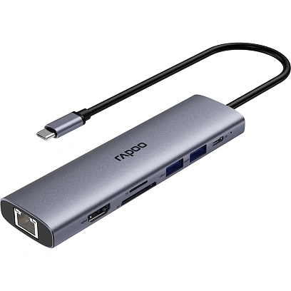 Разветвитель USB RAPOO 7в1 USB-C - PD+HDMI+USB+SD,TF+RJ45(13242)XD71-SGRY