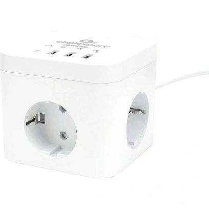 Сетевой фильтр Cablexpert Cube 3р/1,5м, 10А, 3xUSB, белый(CUBE-3-CU3-W-1.5)