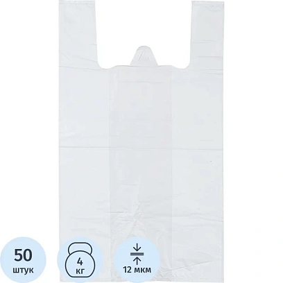 Пакет-майка ПНД 45+30х75 см 12 мкм Артпласт Белая 50 шт/уп