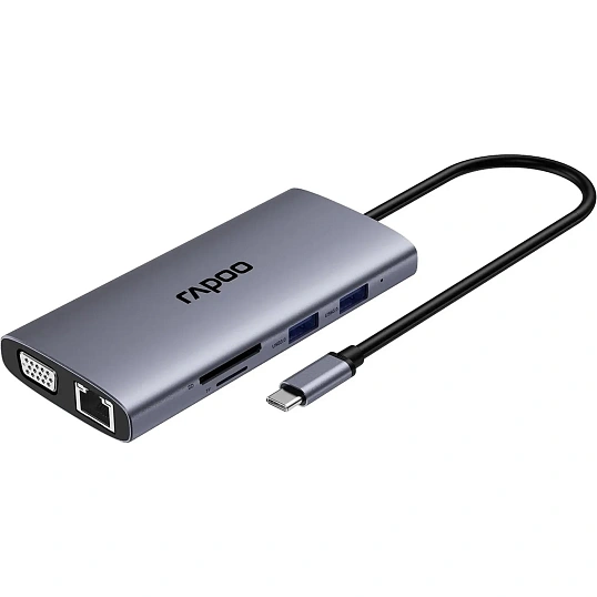 Разветвитель USB RAPOO 10в1 USB-C-PD+HDMI+USB+SD,TF+RJ45+VGA+A XD101-SGRY
