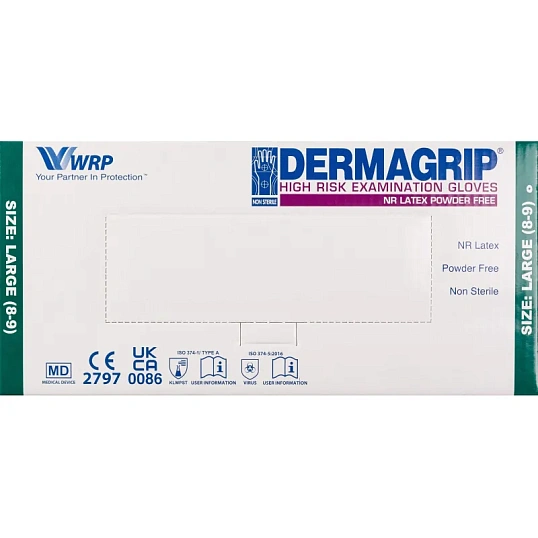 Перчатки мед.смотров. латекс.,нестер.,н/о, Dermagrip High Risk(L) 25 пар,ПС