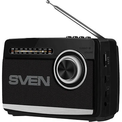 Радиоприемник Sven SRP-155, чёрный, BT/FM/AM/SW/USB/microSD, фонарь, аккум