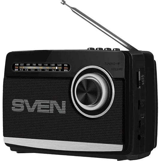 Радиоприемник Sven SRP-155, чёрный, BT/FM/AM/SW/USB/microSD, фонарь, аккум