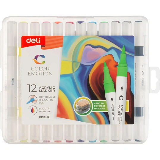 Набор акриловых маркеров Deli EC190-12, двустор, 12 цветов