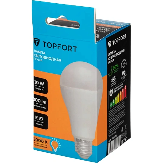 Лампа светодиодная Topfort E27 10W 3000K груша