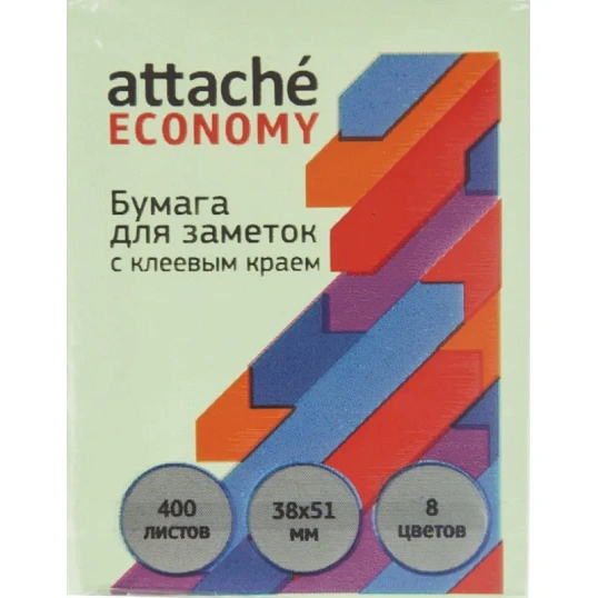 Бумага для заметок с клеевым краем Economy  38x51 мм, 400 л, 8 цветов в асс