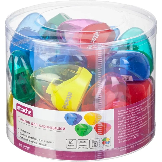 Точилка Attache, 1 отверстие, с контейнером, в ассорт
