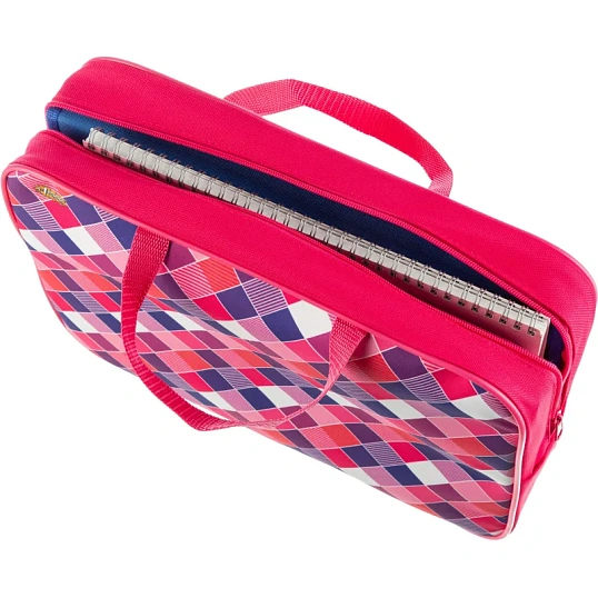 Папка для тетрадей  Клетка розов.А4,на молн.с ручками,75мм,ПМД-4-20