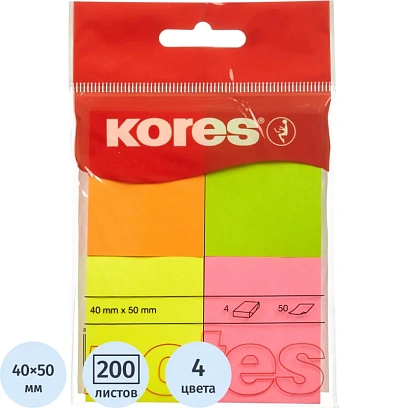 Стикеры Kores бум.для зам. 40х50 неон.гамма 4шт./уп.по 50л. '48450