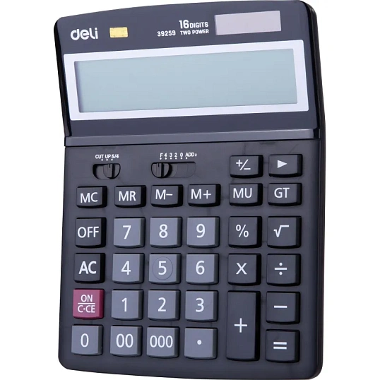 Калькулятор настольный ПОЛНОРАЗМ. Deli E39259,16-р, дв.пит,193x149мм,черн