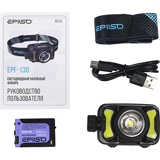Фонарь EPILSO EPF-130 (налобный, CREE XPG 5W + 2COB, аккум. 1200mAh / ААА)