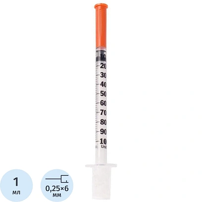 Шприц инсулиновый U-100 1мл 31G(0,25х6) инт. 100шт/уп BD