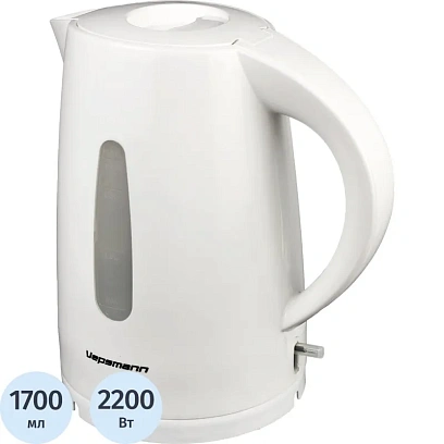 Чайник VEPSMANN VN-170, электрический, 1,7 л/1850-2200 Вт, белый
