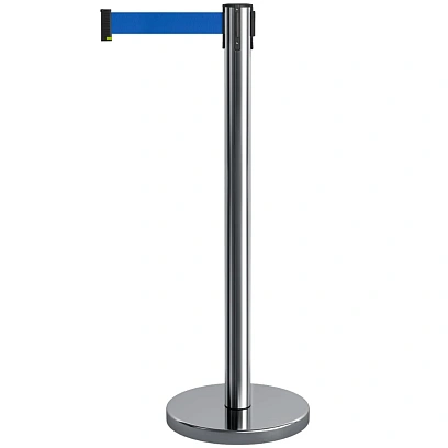 Стойка ограждения Alt с вытяжной лентой 5м сталь нерж.полированная синий