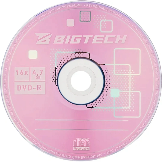 Носители информации Bigtech YDVDRB004 DVD-R 4,7 Гб/16x/10шт/уп cake box