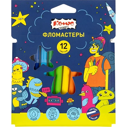 Фломастеры Комус Класс Максики 12 цв. наб.,вентилир.,смыв., карт. упак