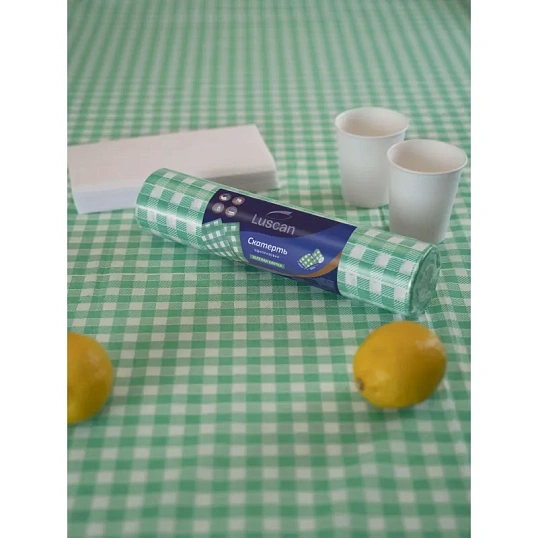 Скатерть одноразовая Luscan, 120х200см 6шт/рулон, зеленая клетка