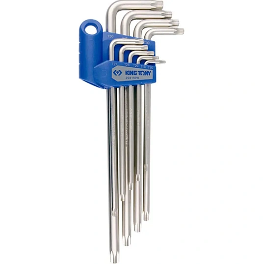Набор ключей Г-обр Torx,T10H-T50H,длин,с отверс,9 пред.KING Tony 20419PR