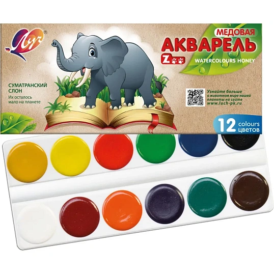 Краски акварельн. Луч Zoo(Мини) 12цв карт уп б/кисти