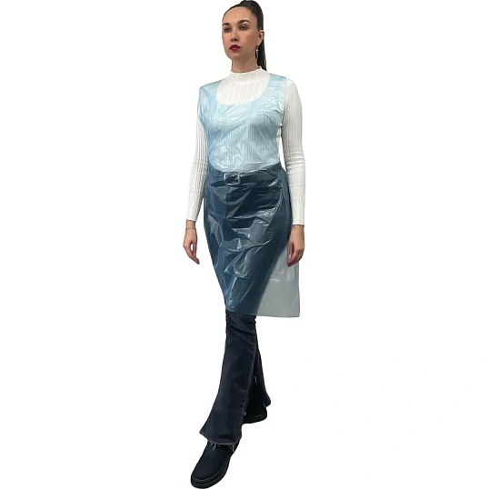 Фартук одноразовый ПНД 76x120см голубой 6мкр 100шт/уп