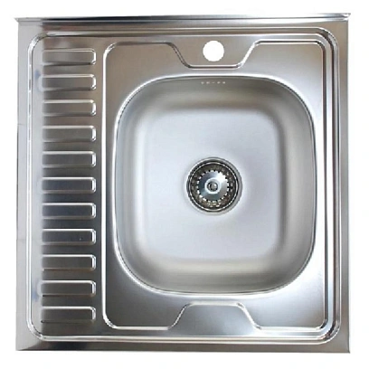 Мойка КМ_Накладная нерж.сталь 600x600 с сифоном