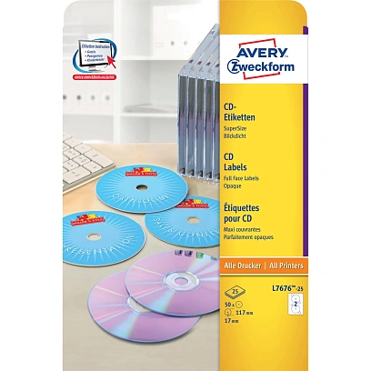 Этикетки самоклеящиеся для CD/DVD, д/17, 50 шт, Avery Zweckform, L7676-25