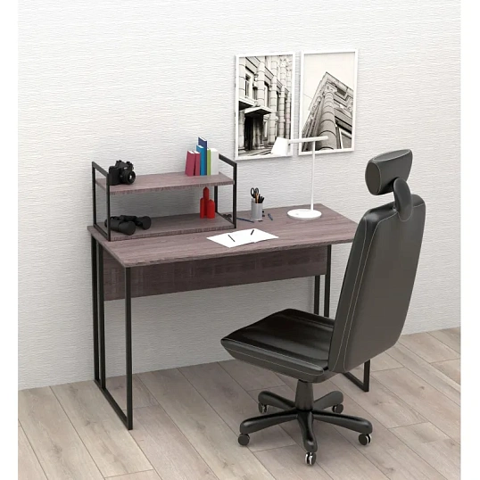 Полка TI_настен/настоль Комус Онега-6 250х600 мет чер/ЛДСП ясень анкор тем