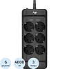 Сетевой фильтр AGNI 6р/3м,черный(TP-FS6E-3m-black)
