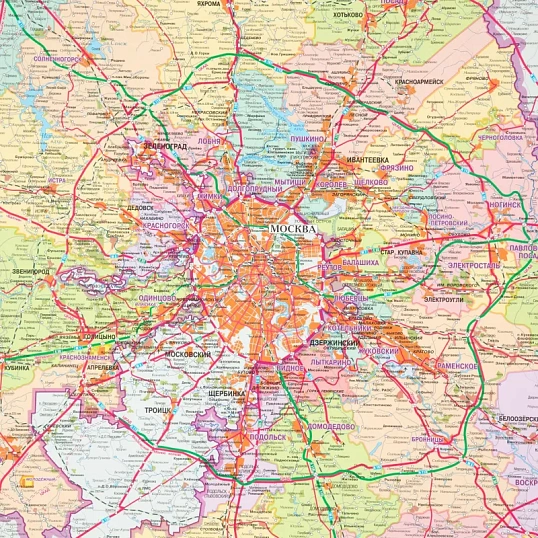 Карта настенная Москва и Московская область админ.1:280тыс.,1,43х1,02м