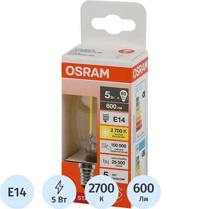Лампа светодиодная OSRAM LSCLB60 5W/827 230VFILCL E14 FS1(684577)
