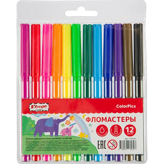 Фломастеры Комус Класс ColorPics набор 12 цв.,вентилир.,смыв., блист. упак