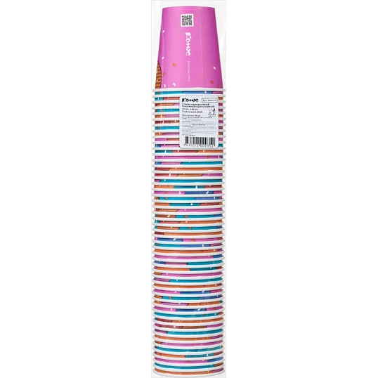 Стакан одноразовый бум односл. 250 мл d-80мм Time to work МИКС  50шт/уп