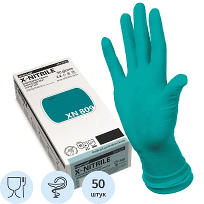 Перчатки мед.смотров. нитрил.,нестер., зеленый ,MANUAL XN 809 (S) 25пар,ПС
