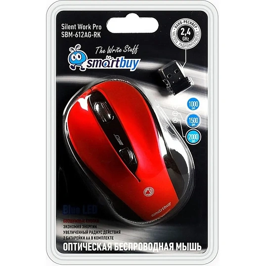 Мышь компьютерная Smartbuy 612AG WLS красная, LED Blue (SBM-612AG-RK)