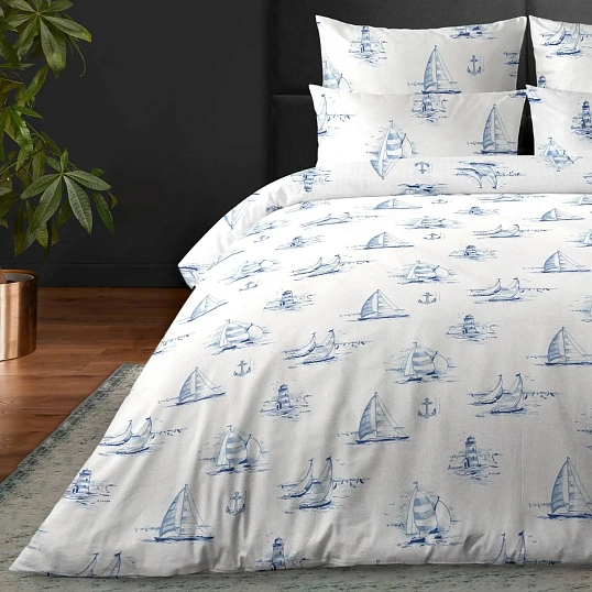 Постельное белье 1,5сп Сатин премиум (нав.70х70-2шт) Regatta blue,931145