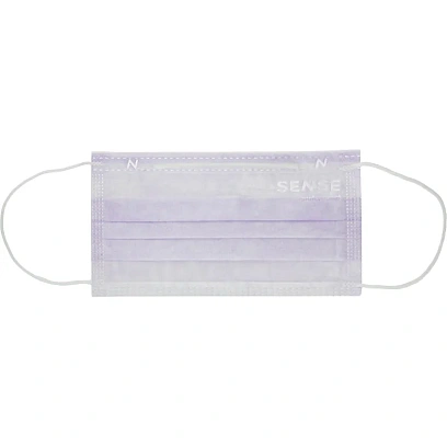 Маска медицинская 3-х сл., резинка, лиловый, Sense, картон 50шт/уп