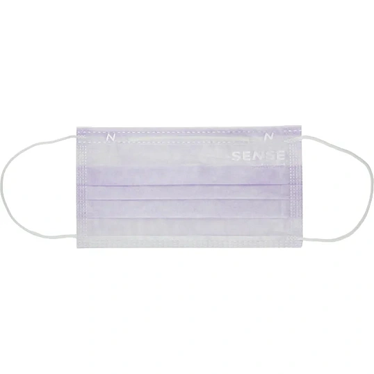 Маска медицинская 3-х сл., резинка, лиловый, Sense, картон 50шт/уп
