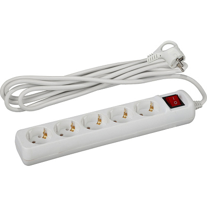 Удлинитель ЭРА UX-5es-1,5m (5р/1,5м/10А/с заземл/с выкл/3x0,75мм2, белый)