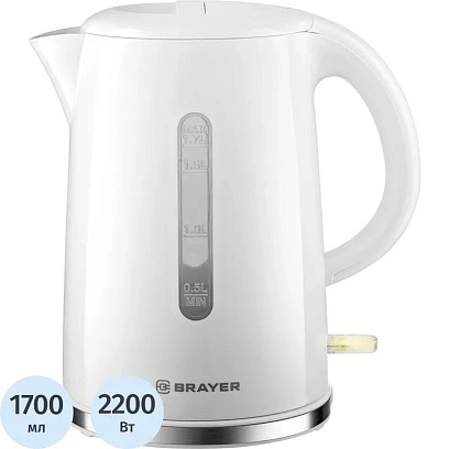 Чайник BRAYER 6108BR,электрический,2200Вт,1,7л,пласт.корп,шкала,подсвет