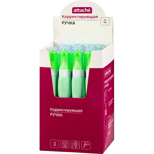 Корректирующая ручка 12 мл Attache, металл наконечник, ассорти